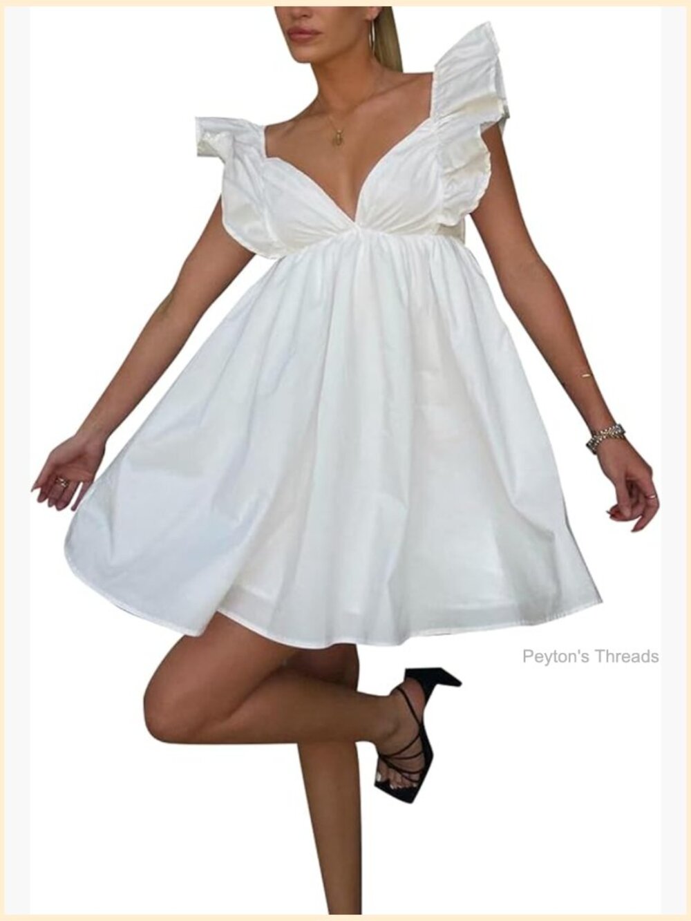 V Neck Knot Back Causal Strap Short Flowy Swing Mini Dress